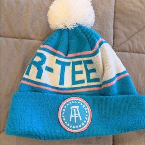 Blue and White Beanie with Pom Pom